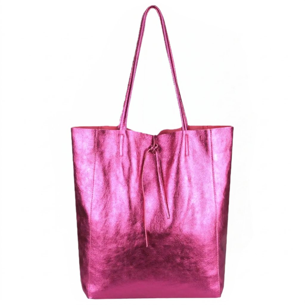 Sac shopper cuir irisé Taima ~ Fuchsia