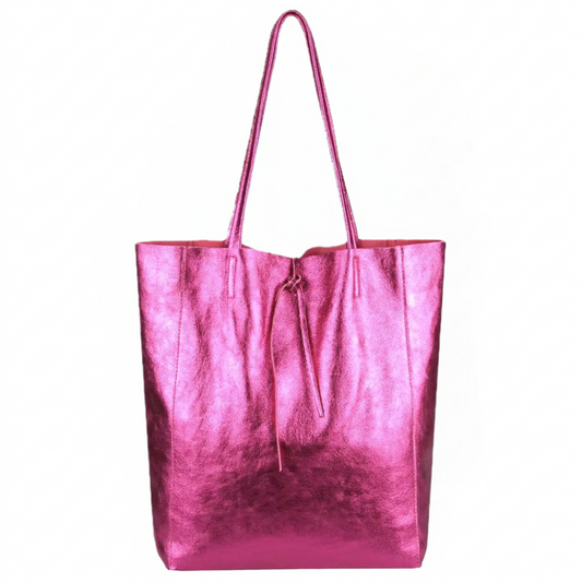 Sac shopper cuir irisé Taima ~ Fuchsia