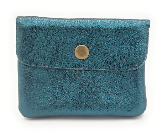 Porte-monnaie Aponi en cuir irisé italien ~ Bleu canard