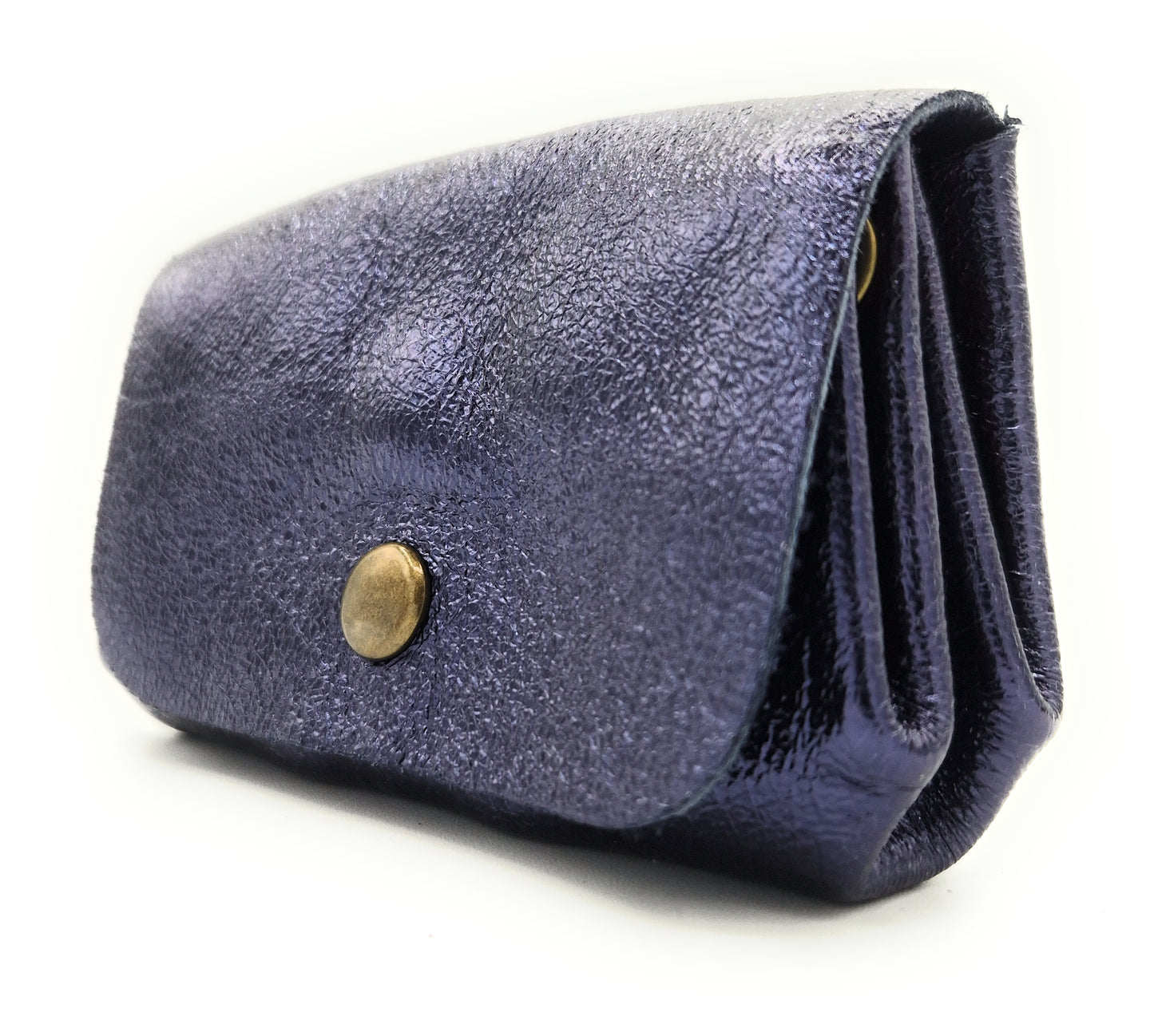 Porte-monnaie en cuir irisé Etania ~ Bleu nuit