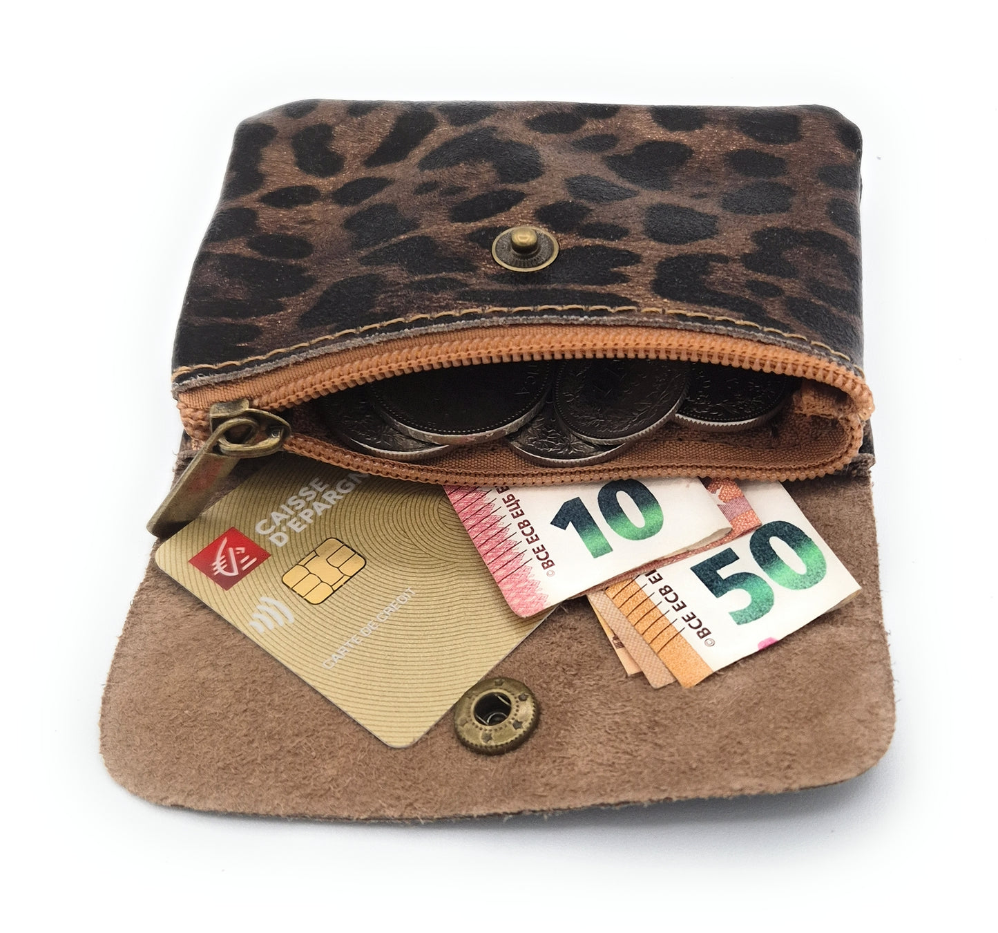 Porte-monnaie Aponi en cuir irisé italien ~ Léopard