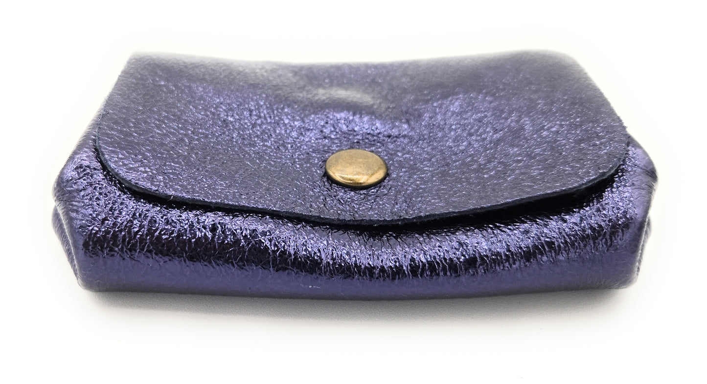 Porte-monnaie en cuir irisé Etania ~ Bleu nuit