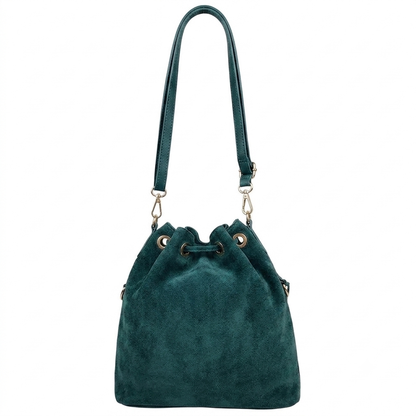 Sac bourse à franges Mahala en cuir suédé ~ Vert pétrole