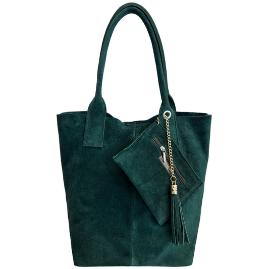 Sac shopper Aiyana en cuir suédé ~ Vert pétrole