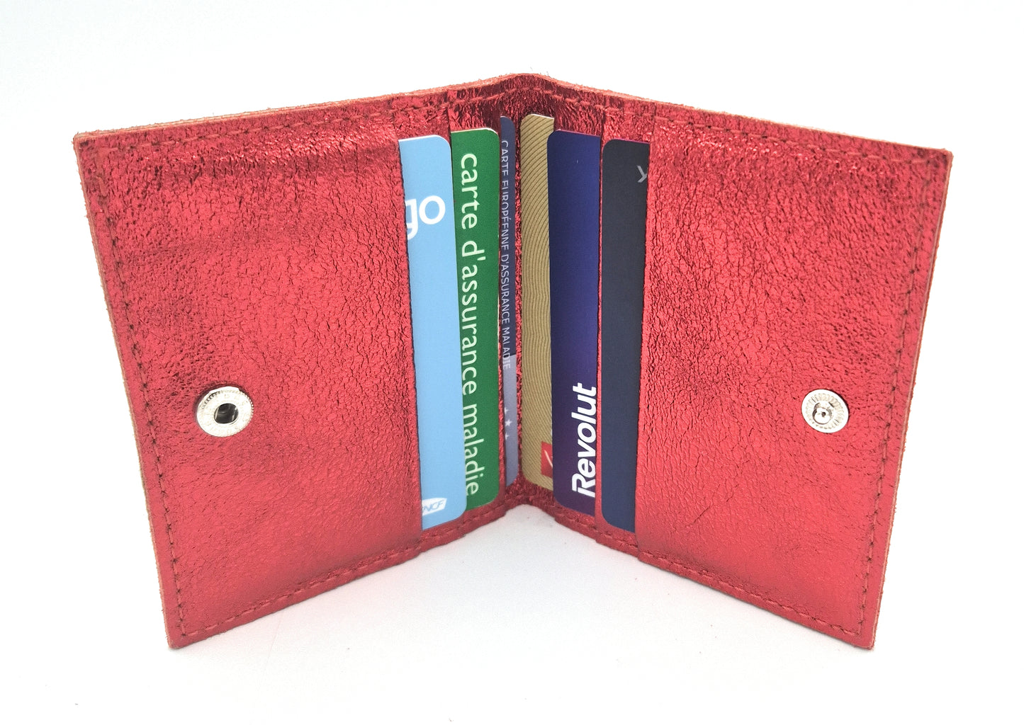 Porte-cartes Asha en cuir irisé italien ~ Rouge