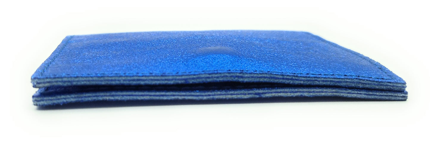 Porte-cartes Asha en cuir irisé italien ~ Bleu royal