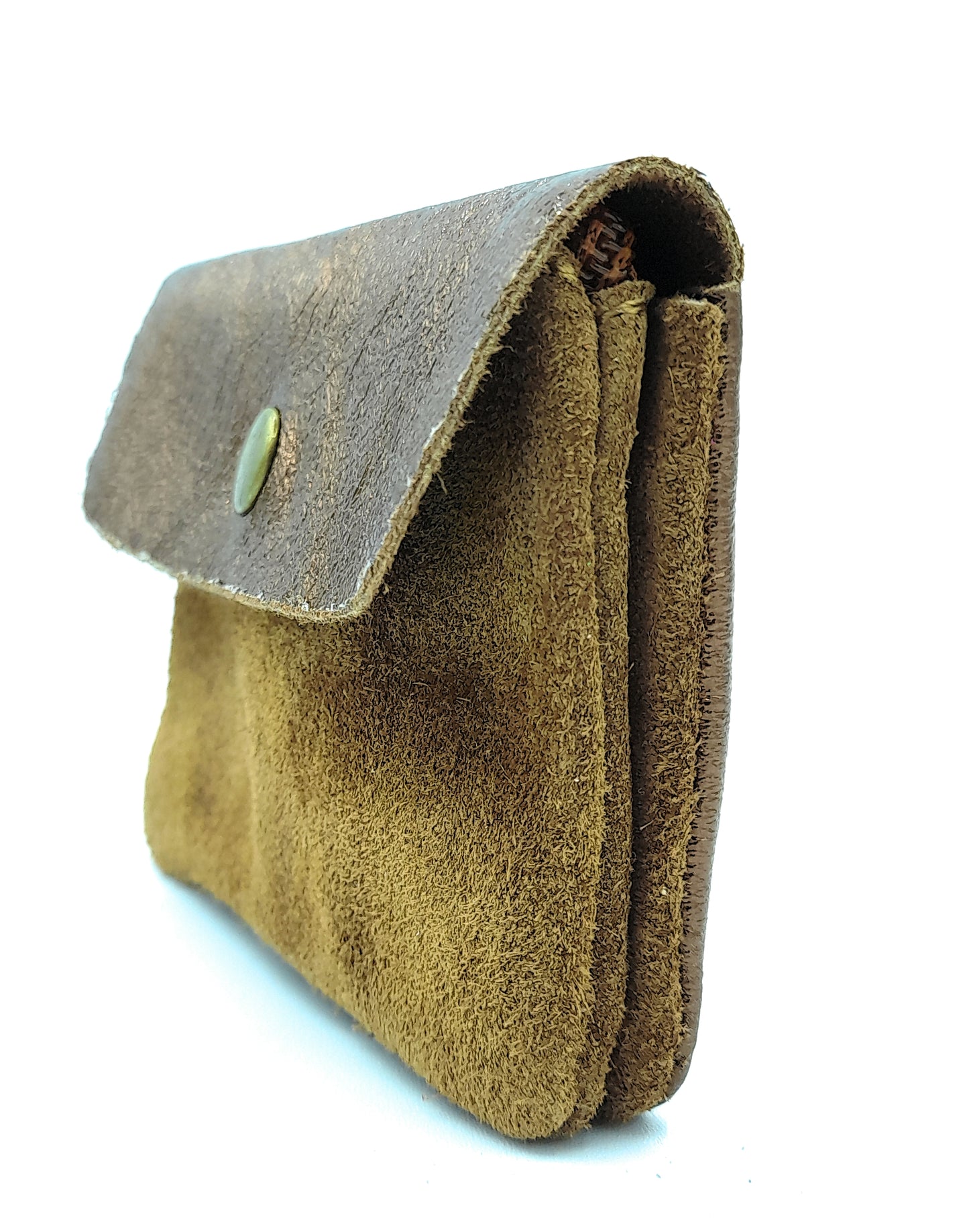 Aponi suede leather / iridescent coin purse ~ Bronze / Camel