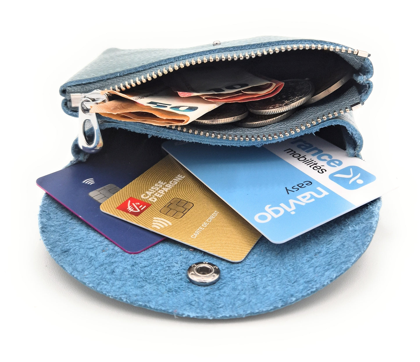 Porte-monnaie Anaba en cuir ~ Bleu gris