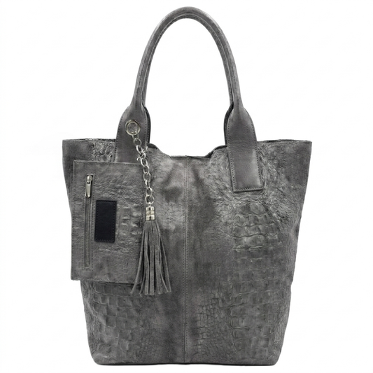 Sac shopper Aiyana en cuir suèdé embossé alligator ~ Gris