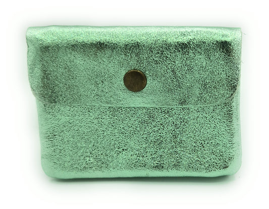 Porte-monnaie Aponi cuir irisé italien ~ Vert amande