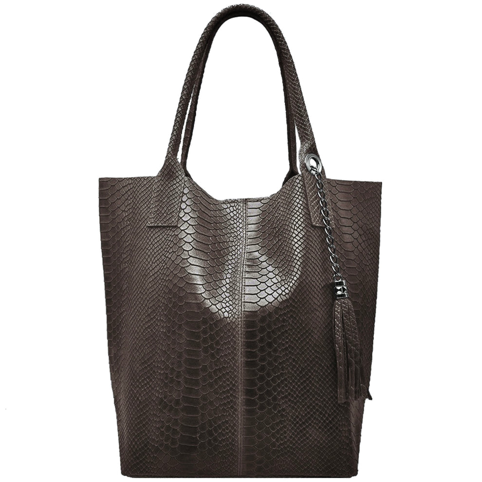 Sac shopper Aiyana en cuir embossé python ~ Marron café