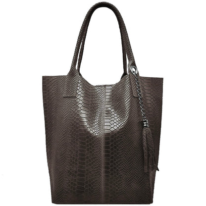 Sac shopper Aiyana en cuir embossé python ~ Marron café