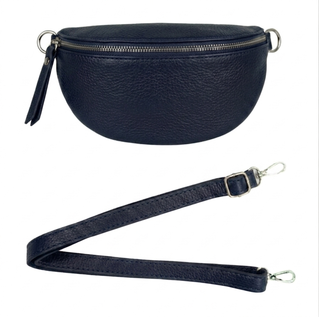 Sac banane en cuir Dyani ~ Bleu marine