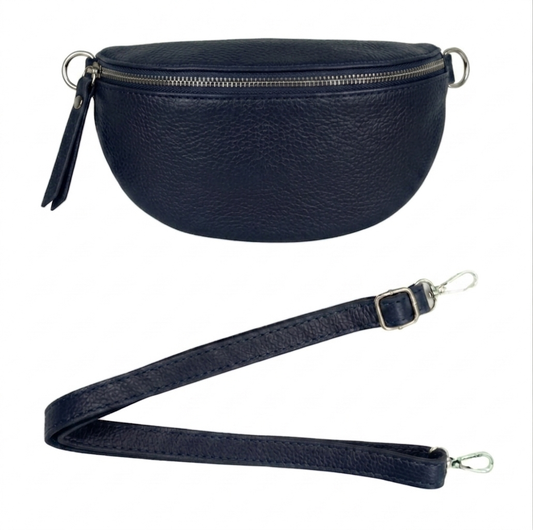 Sac banane en cuir Dyani ~ Bleu marine