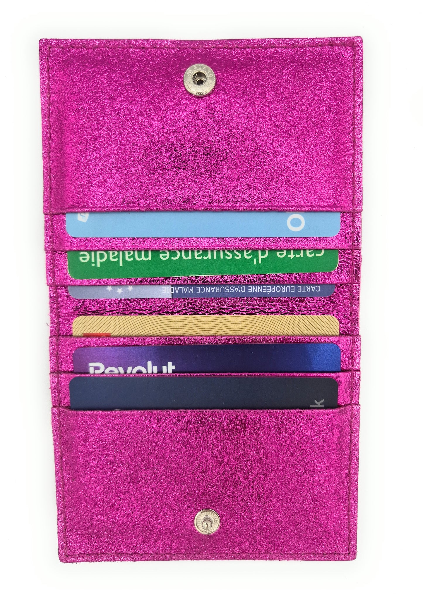 Porte-cartes Asha en cuir irisé italien ~ Fuchsia