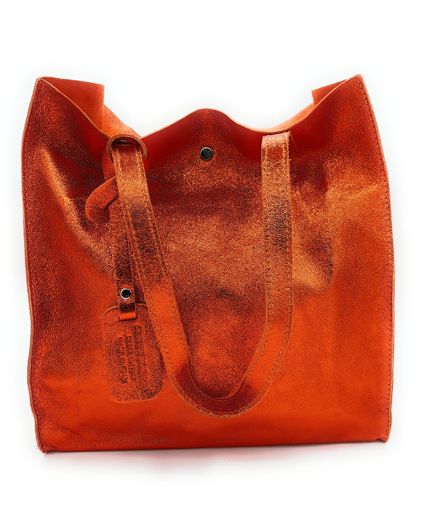 Dena shopper bag in iridescent leather ~ Orange