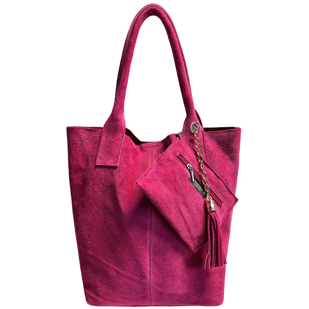 Sac shopper Aiyana en cuir suédé ~ Fuchsia