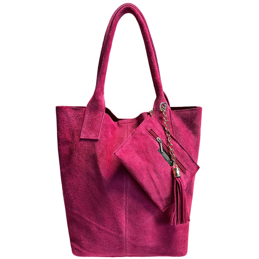 Sac shopper Aiyana en cuir suédé ~ Fuchsia