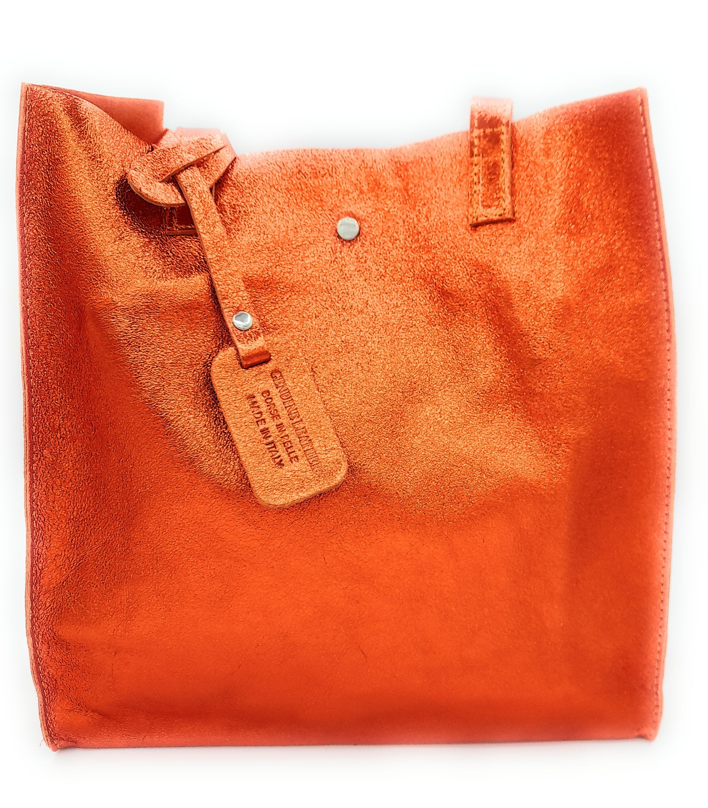 Dena shopper bag in iridescent leather ~ Orange