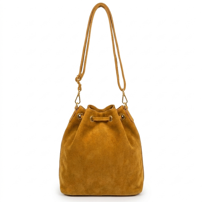 Sac bourse à franges Mahala en cuir suédé ~ Camel