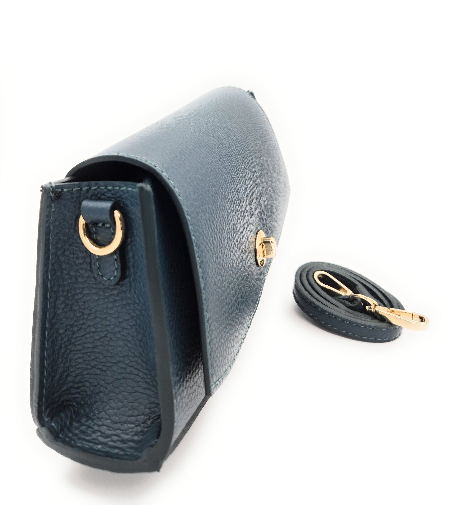 Sac à bandoulière demi-lune en cuir Paco ~ Bleu canard