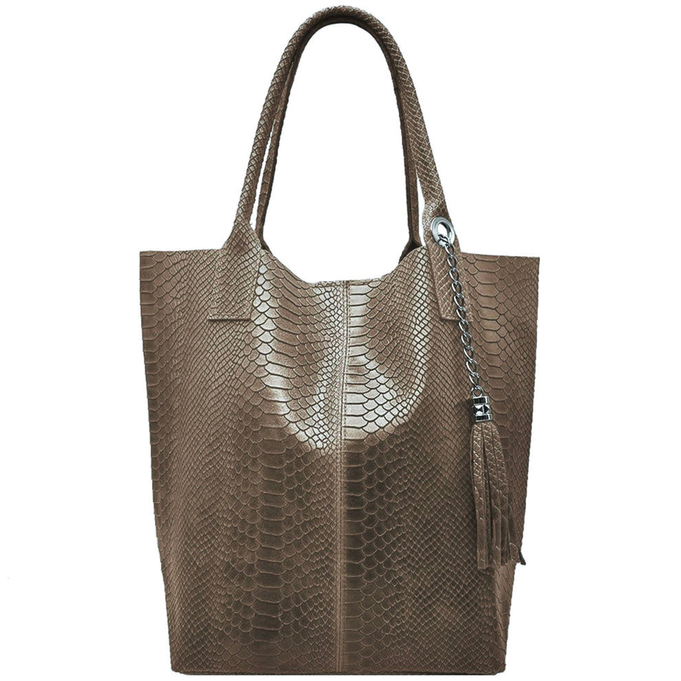 Sac shopper Aiyana en cuir embossé python ~ Taupe