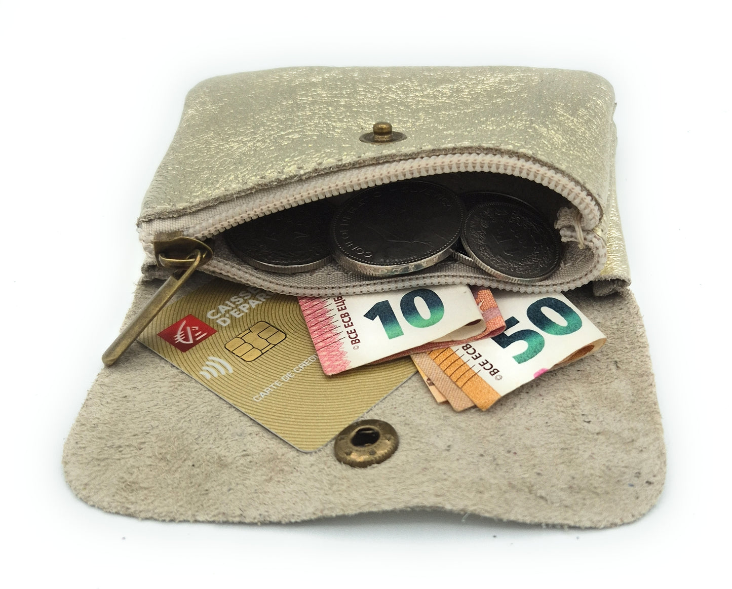 Porte-monnaie Aponi cuir irisé italien ~ Doré