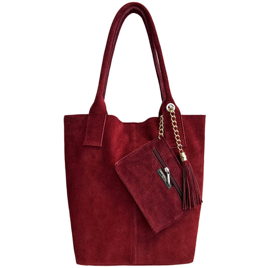 Sac shopper Aiyana en cuir suédé ~ Bordeaux