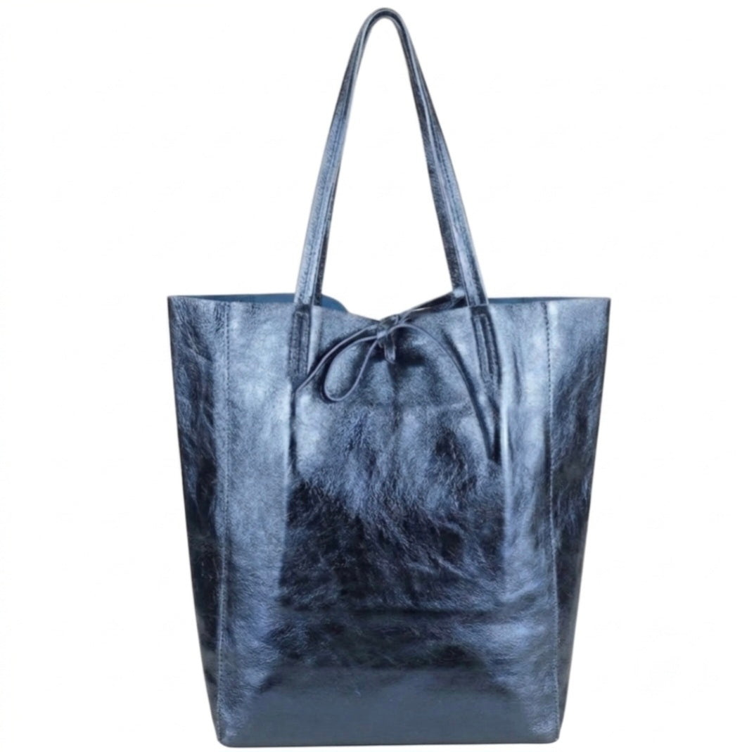 Taima sac shopper en cuir irisé ~ Bleu jean