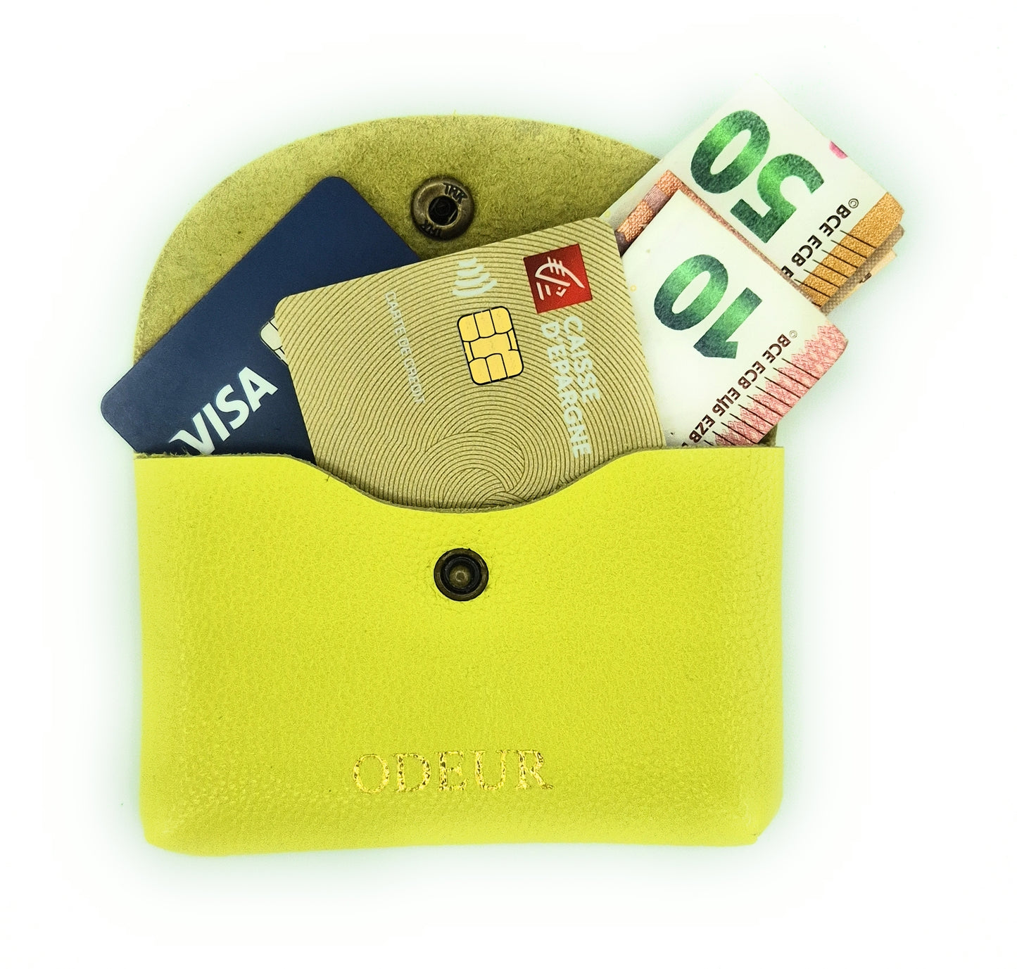 Porte-cartes Nita en cuir ~ Jaune citron
