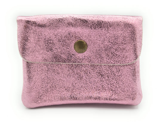 Porte-monnaie Aponi cuir irisé italien ~ Rose pâle