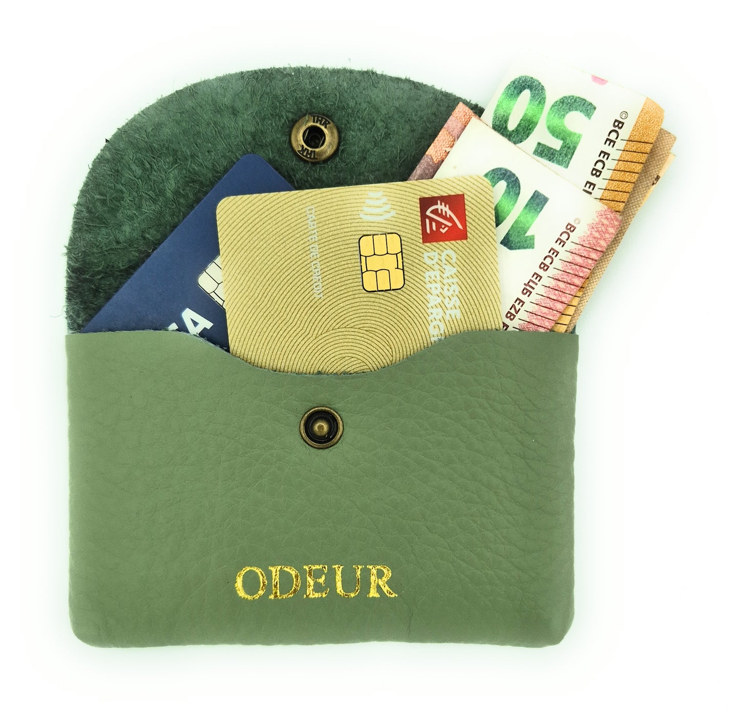 Porte-cartes Nita en cuir ~ Vert olive
