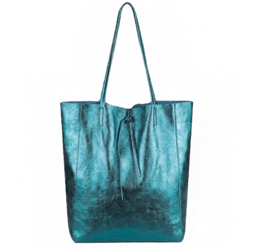 Taima sac shopper en cuir irisé ~ Bleu canard