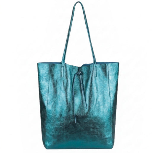 Taima sac shopper en cuir irisé ~ Bleu canard