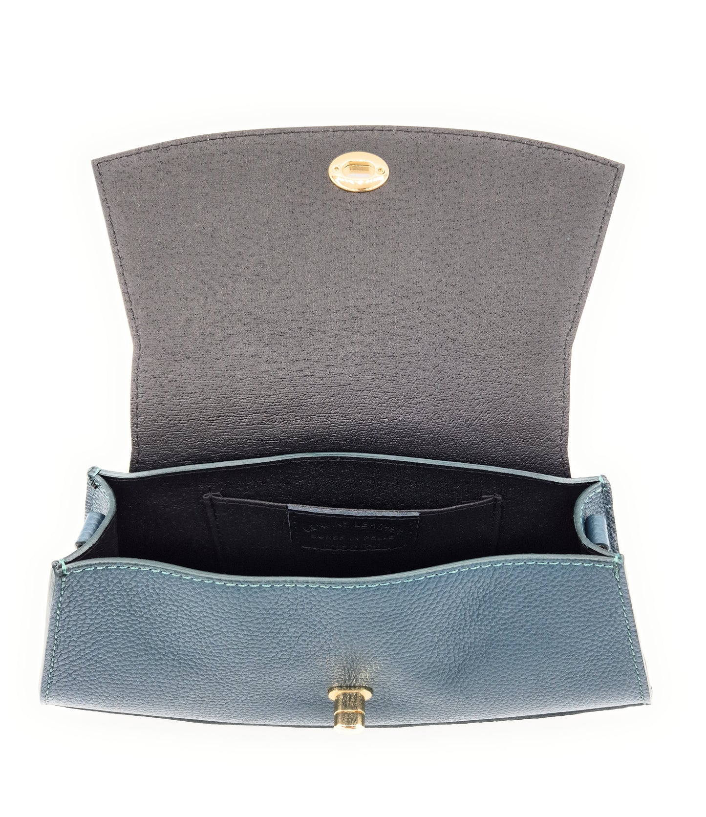 Sac à bandoulière demi-lune en cuir Paco ~ Bleu canard
