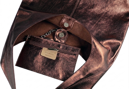 Sac cabas hobo en cuir irisé Lulu ~ Marron