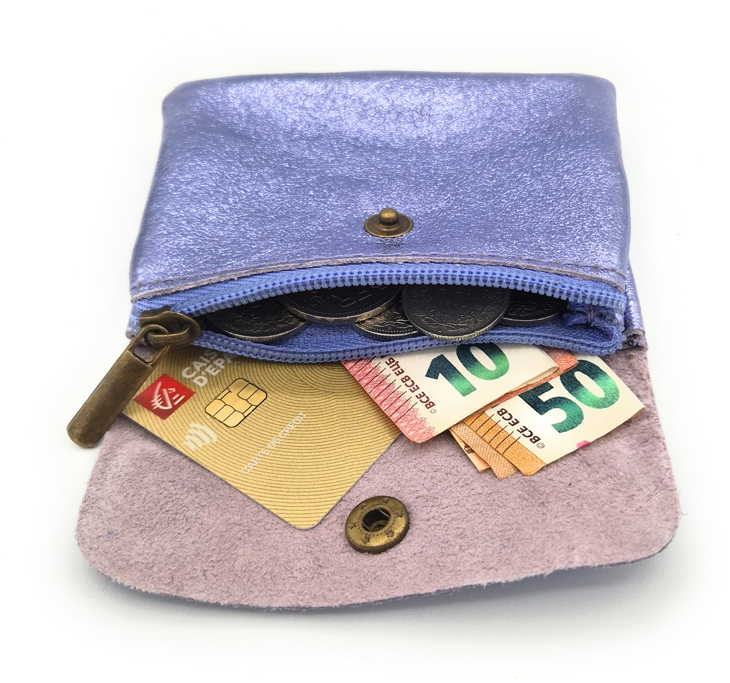 Porte-monnaie Aponi cuir irisé italien ~ Lavande