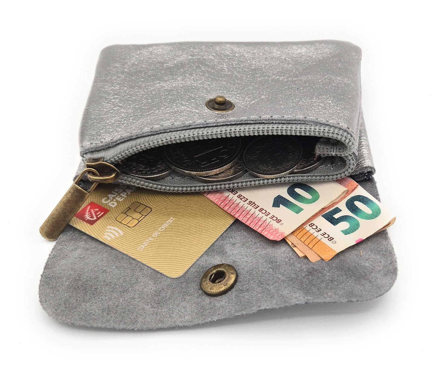 Porte-monnaie Aponi cuir irisé italien ~ Argenté