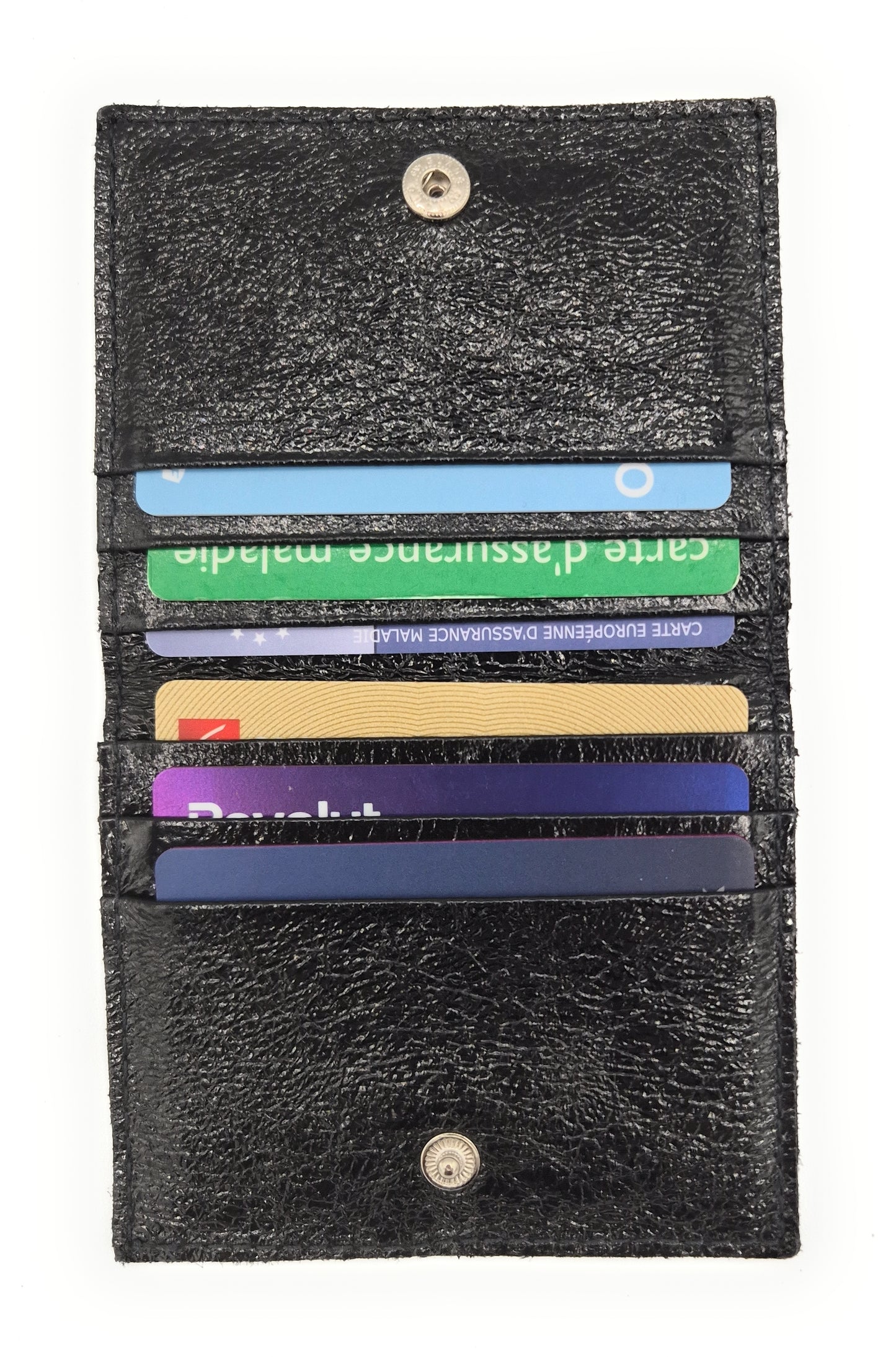 Porte-cartes Asha en cuir irisé italien ~ Noir
