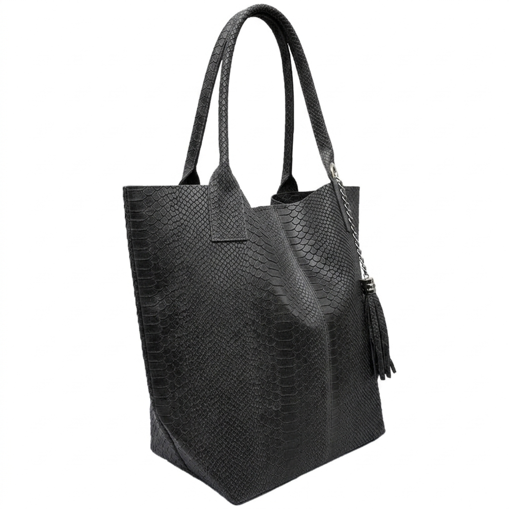 Sac shopper Aiyana en cuir embossé python ~ Noir