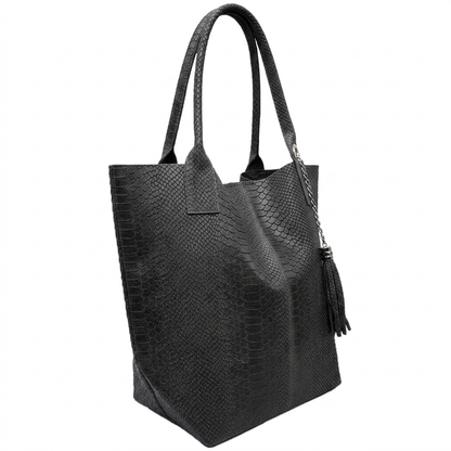 Sac shopper Aiyana en cuir embossé python ~ Noir
