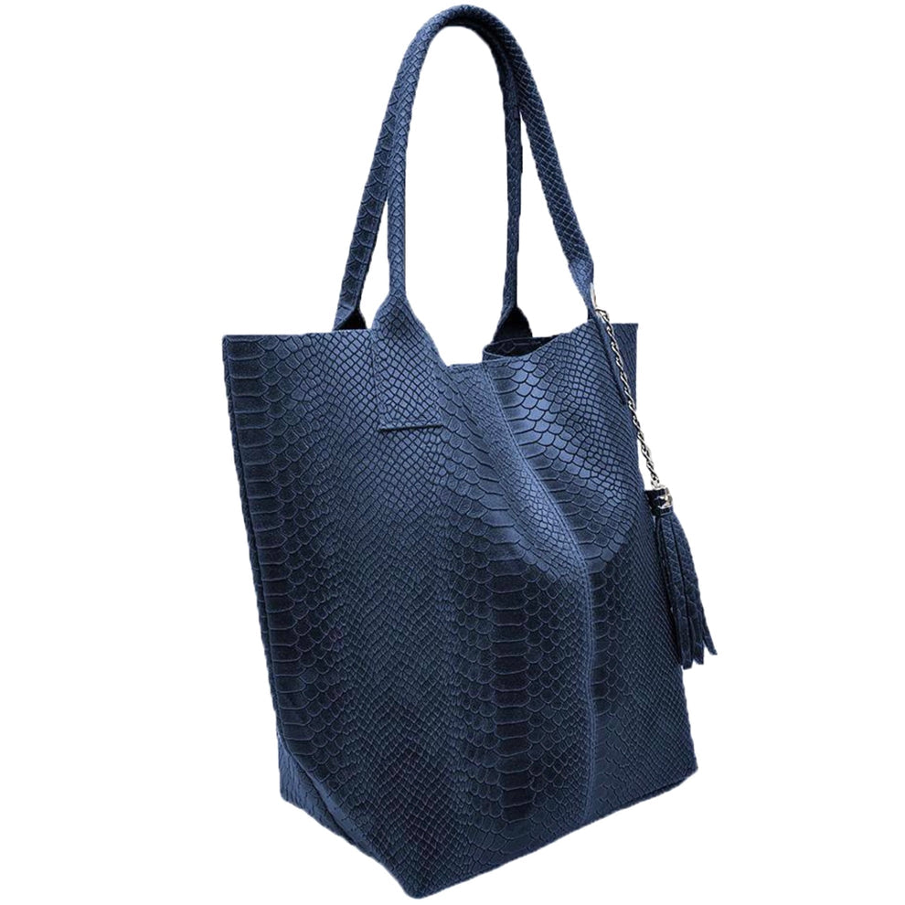 Sac shopper Aiyana en cuir embossé python ~ Bleu marine