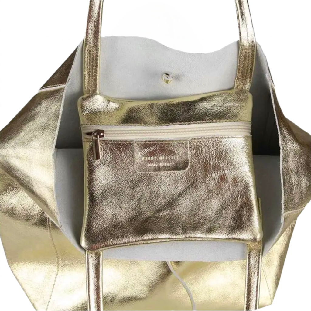 Sac shopper cuir irisé Taima ~ Doré