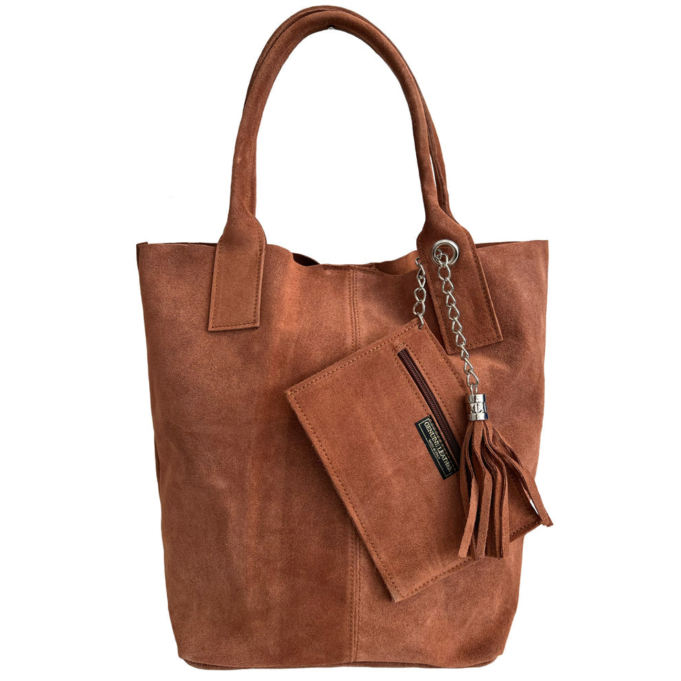 Sac shopper Aiyana en cuir suédé ~ Marron clair