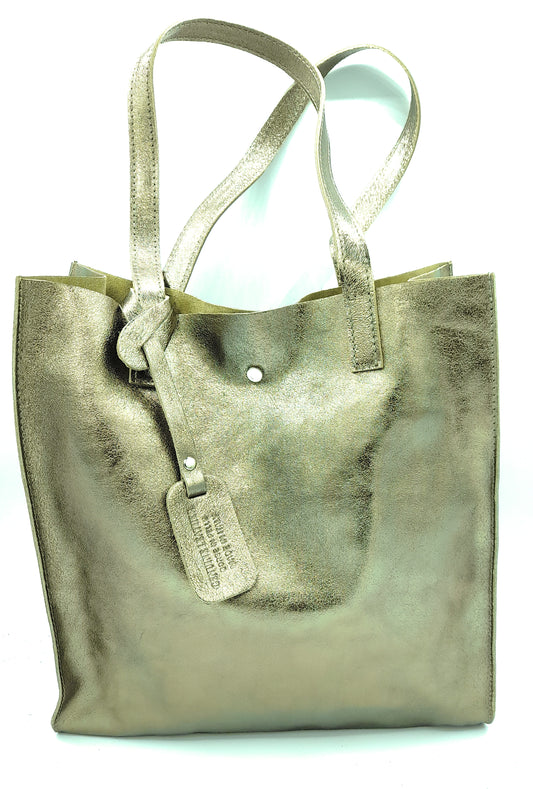 Dena Iridescent Leather Shopper Bag ~ Pewter