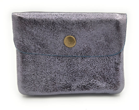 Porte-monnaie Aponi cuir irisé italien ~ Bleu jean