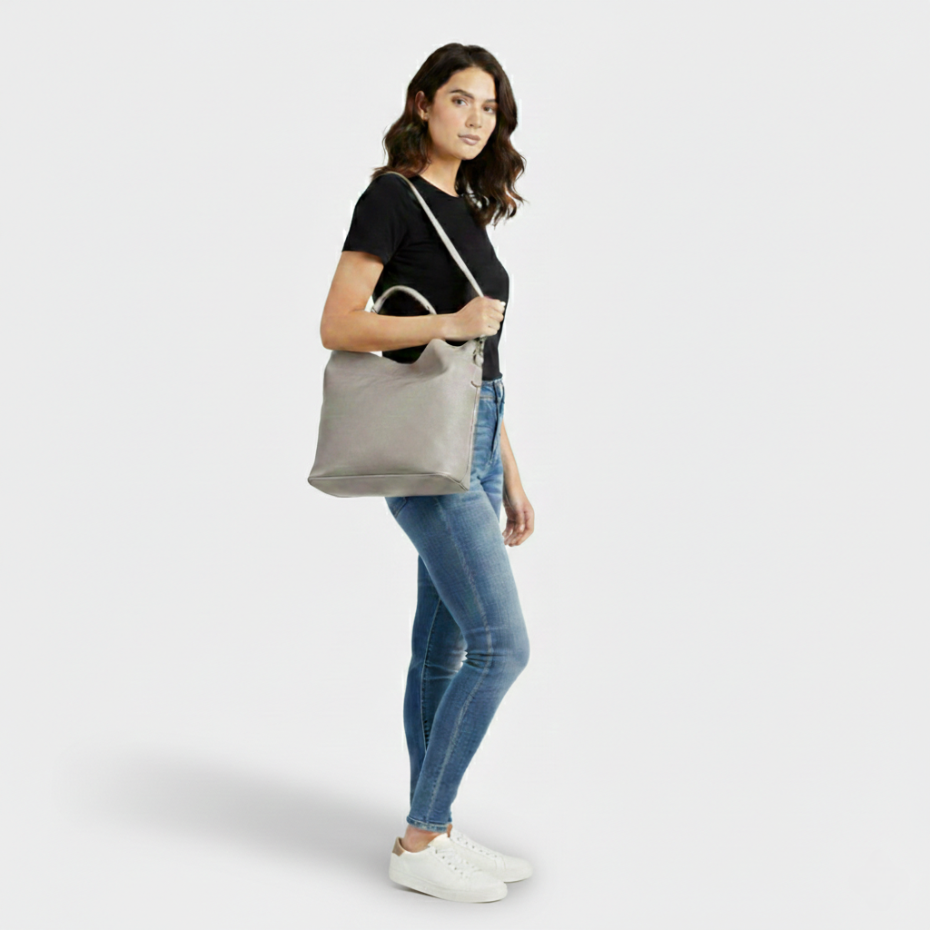Oneida 2-in-1 Faux Leather Bucket Bag ~ Grey