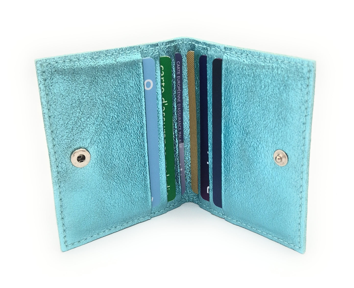 Porte-cartes Asha en cuir irisé italien ~ Turquoise