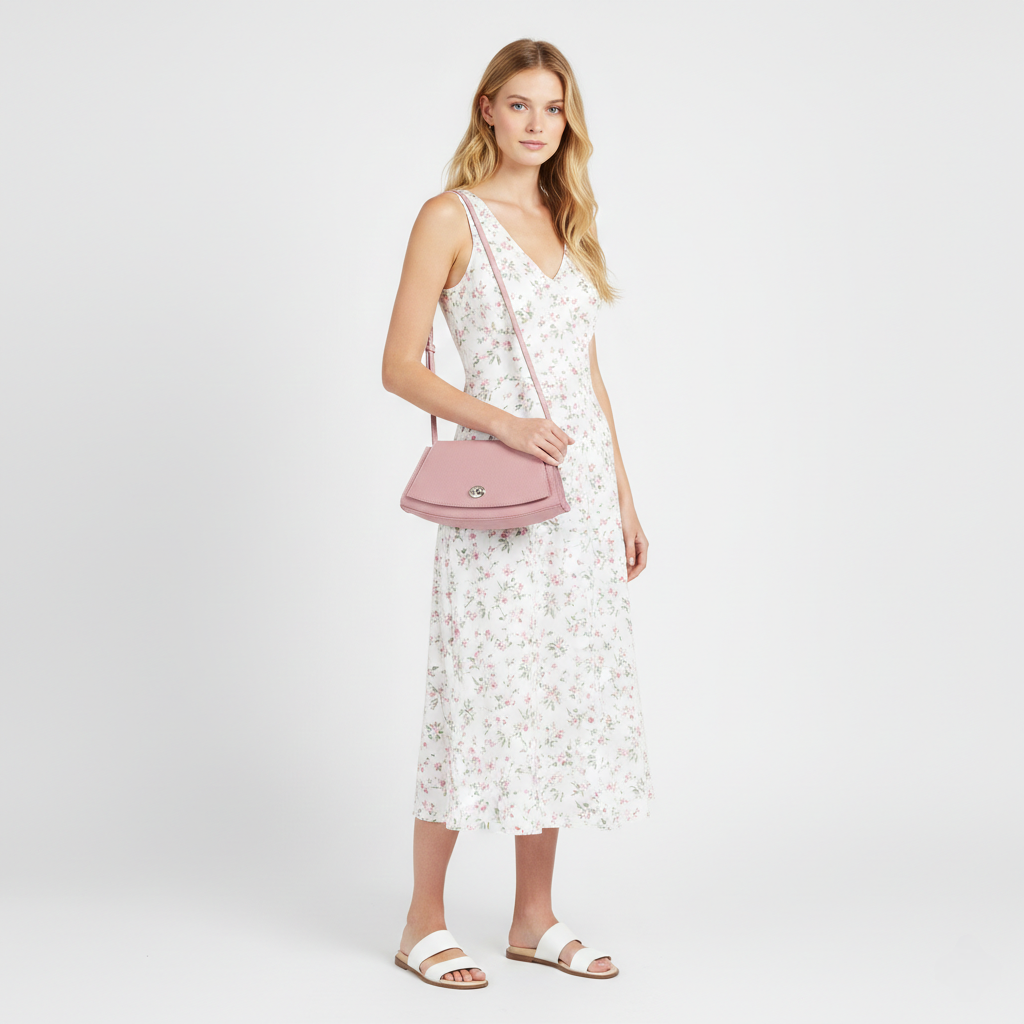 Sac à bandoulière demi-lune en cuir Paco ~ Rose pâle