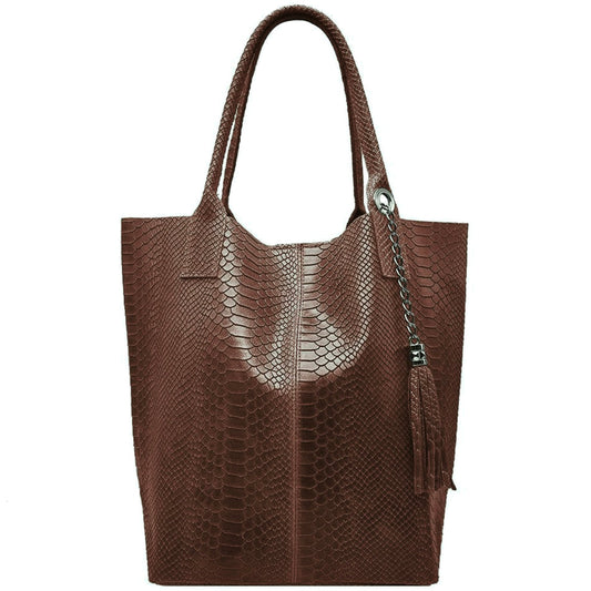 Sac shopper Aiyana en cuir embossé python ~ Marron